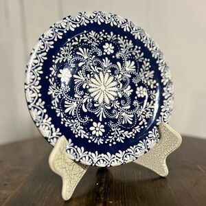 Blue and White Hand Painted Ceramic Mandala Decorative Plate